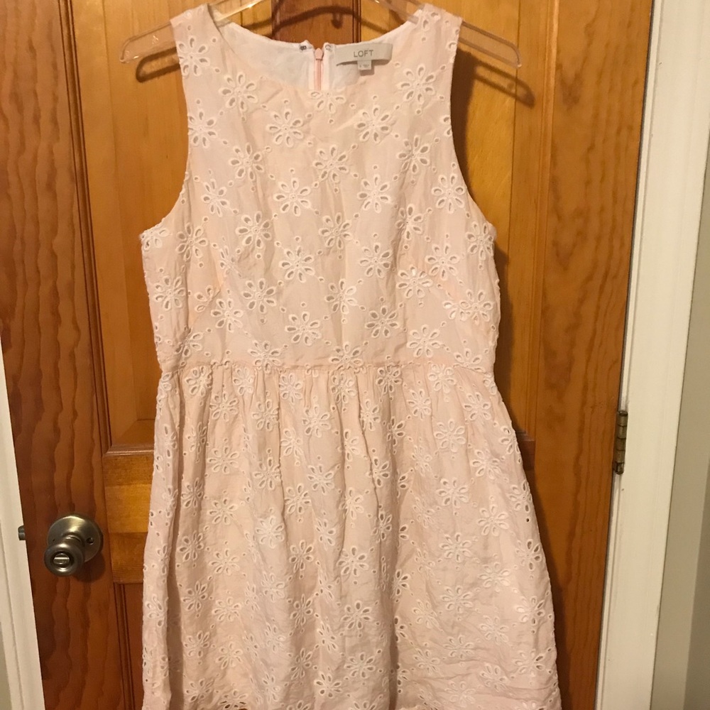 Pink and white floral eyelet dress